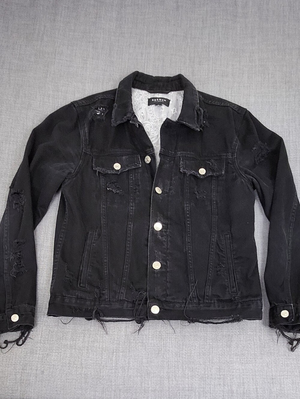 Pacsun Black Distressed Style Button Down Jean Jacket. Medium